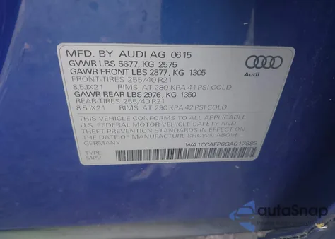 2016 Audi Sq5 Premium Plus from USA, damaged, VIN WA1CCAFP6GA017883